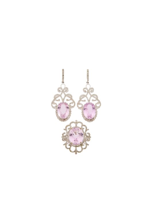 14k Gold Kunzite and Diamond Jewelry Set