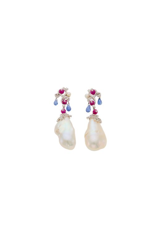 Pair of 18k Gold Multi-Gem Earrings