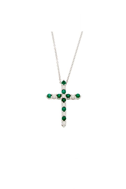 18k Gold Emerald and Diamond Pendant Necklace
