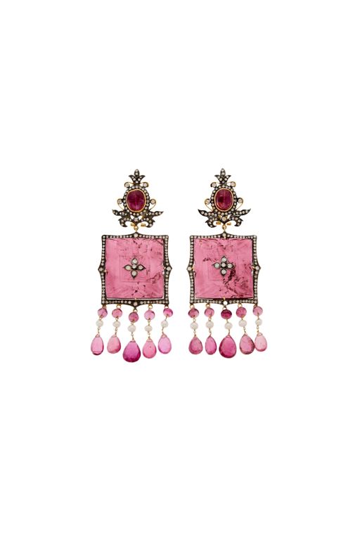 Pair of Silver and Gold Multi-Gem Earrings