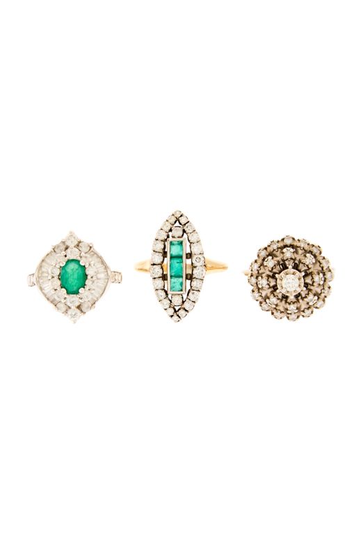 Three Gold Emerald and Diamond Rings