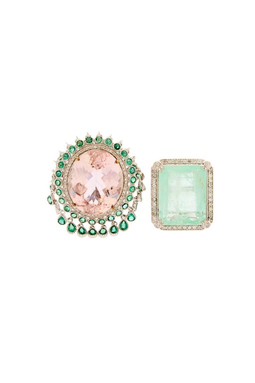 Two 14k Gold Kunzite and Beryl Rings
