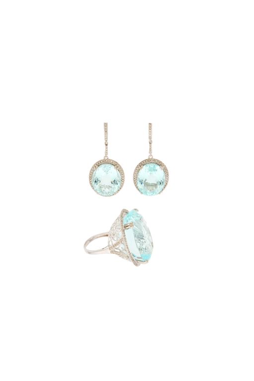 14k Gold Aquamarine and Diamond Jewelry Set