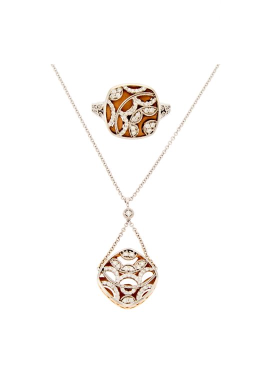 18k Gold Diamond Ring and Pendant Necklace