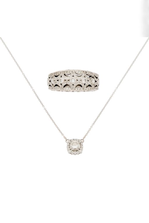 18k Gold Diamond Ring and Pendant Necklace