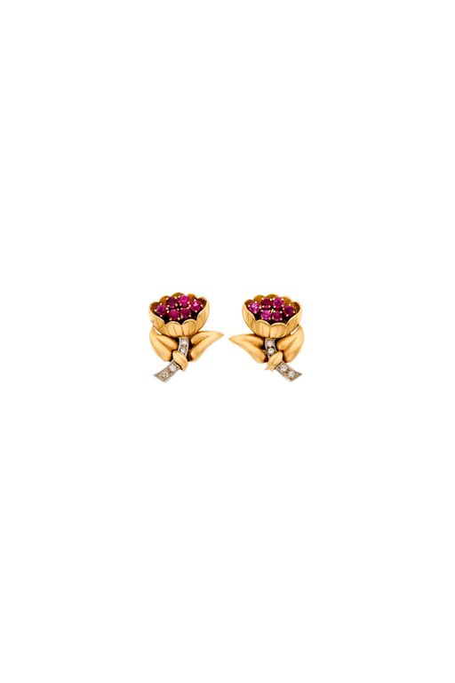 Pair of Gold Ruby and Diamond Earrings
