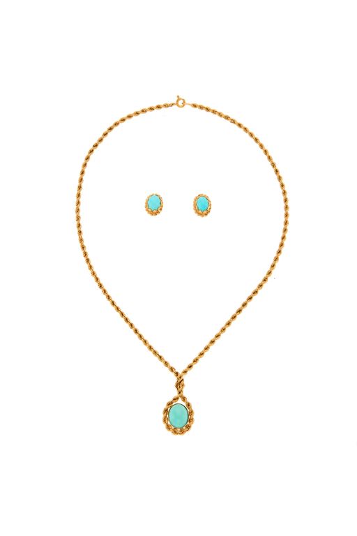 14k Gold Turquoise Necklace and Earrings