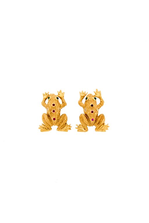 Pair of 14k Gold Emerald Ruby and Diamond Earrings