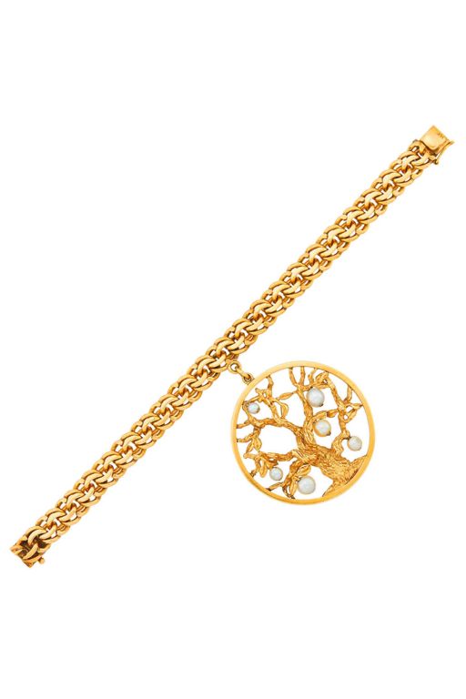 14k Gold Pearl Charm Bracelet