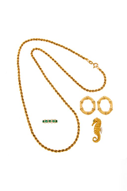 Gold Emerald and Diamond Jewelry Set