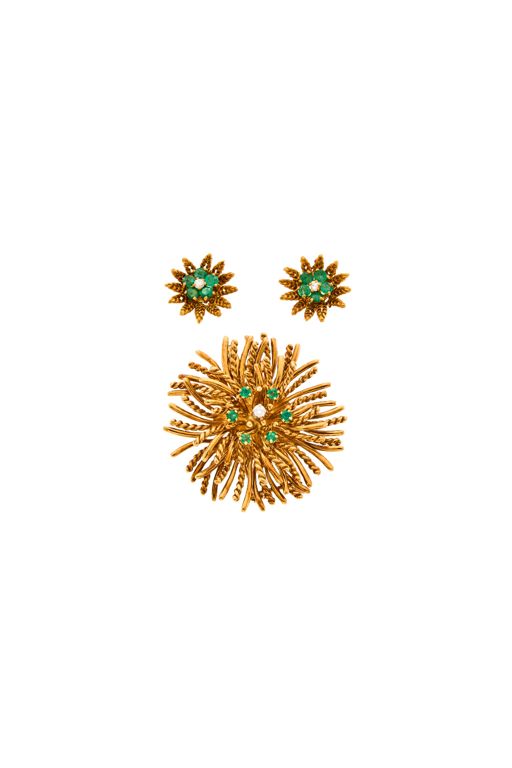 18k Gold Emerald and Diamond Jewelry Set