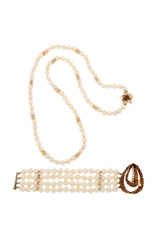 Cultured Pearl and Ruby Necklace and Bracelet