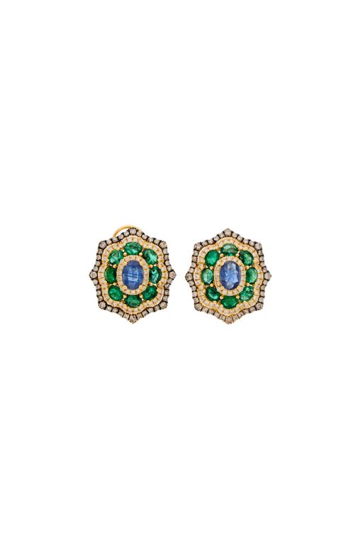 Gold, Sapphire, Emerald and Diamond Earrings