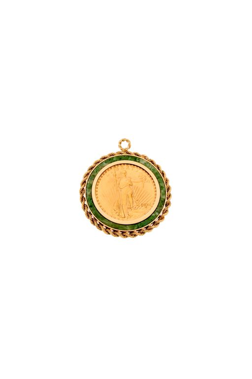 Gold Jade Coin Pendant