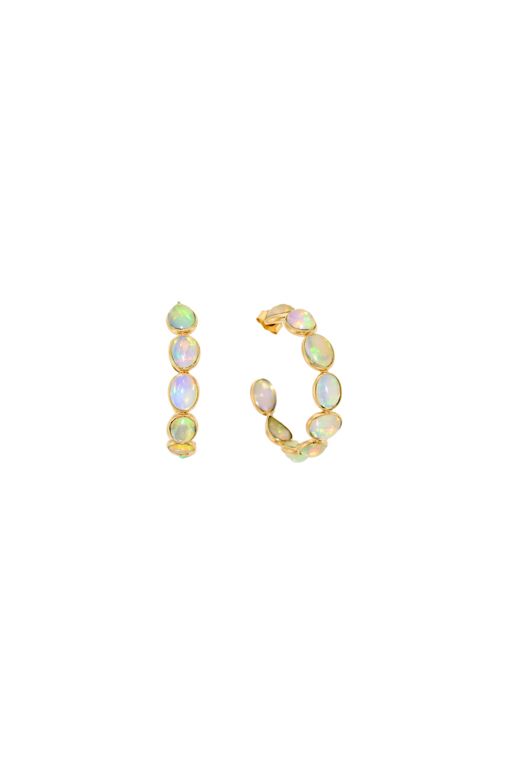 Pair of Gold and Opal Half-Hoop Earrings
