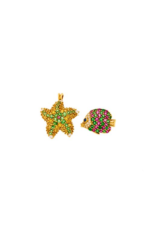 Two Gold, Gem-Set and Diamond Aquatic Brooches