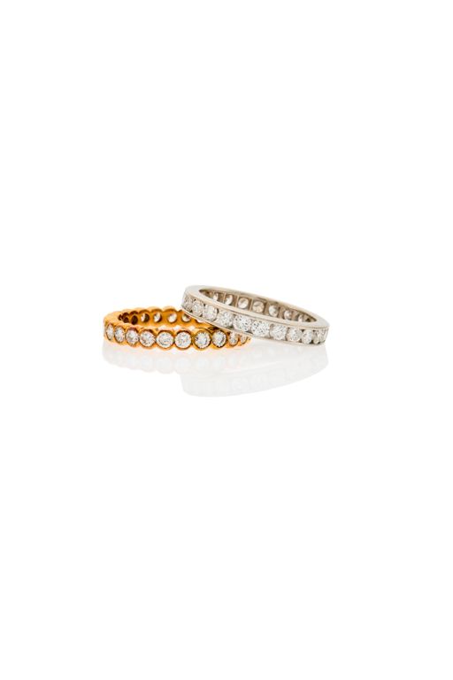 Two Platinum and 18k Gold Diamond Band Rings
