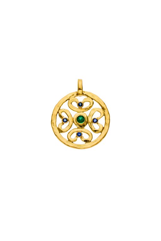 18k Gold Emerald and Sapphire Pendant