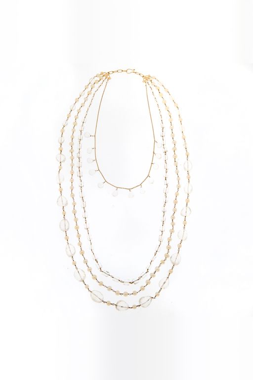 18k Gold Pearl and Rock Crystal Necklace