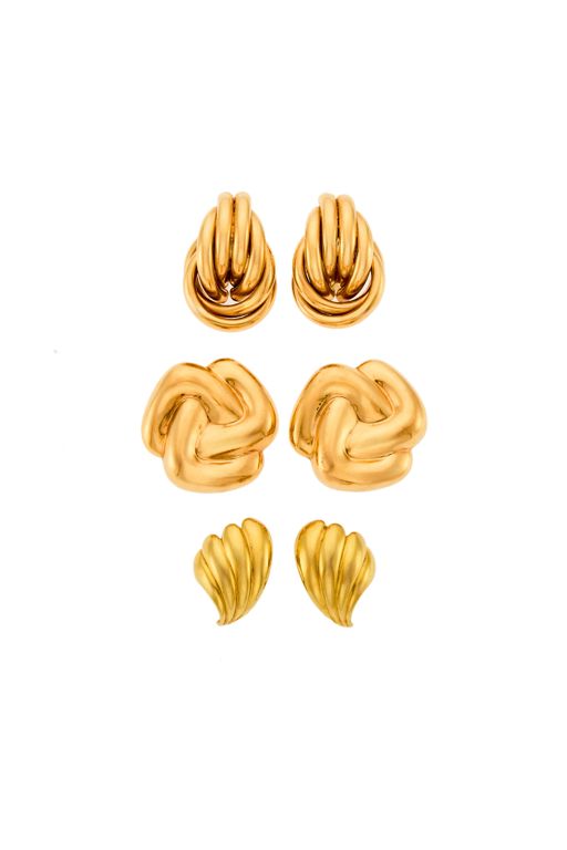 Three Pairs of 14k Gold Earrings