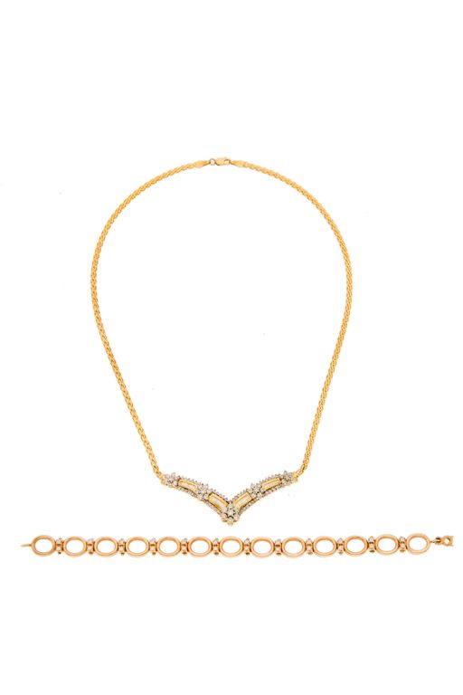 14k Gold Diamond Necklace and Bracelet