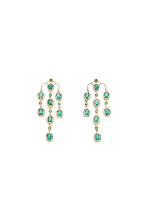 Pair of 14k Gold Emerald and Diamond Earrings