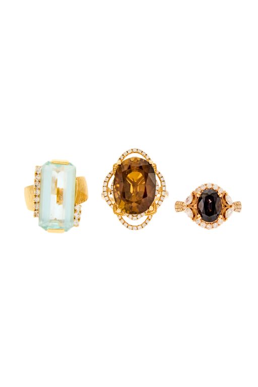 Three Gold Multi-Gem Rings
