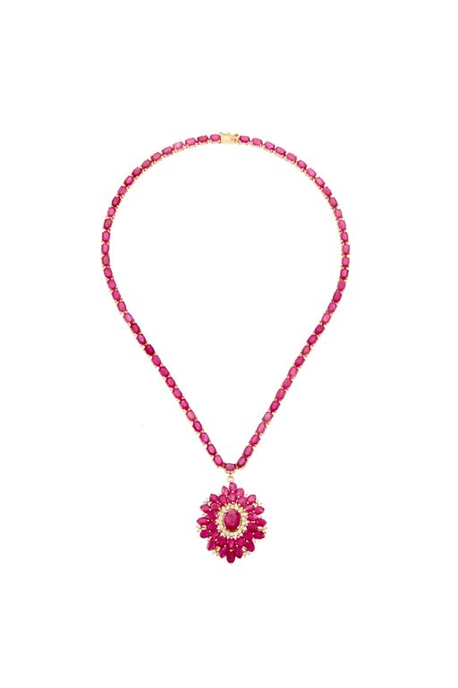 14k Gold Ruby and Diamond Pendant Necklace