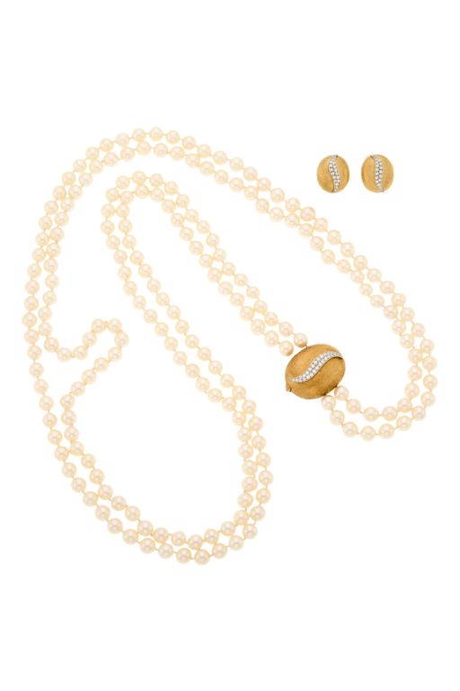 14k Gold Pearl and Diamond Jewelry Set