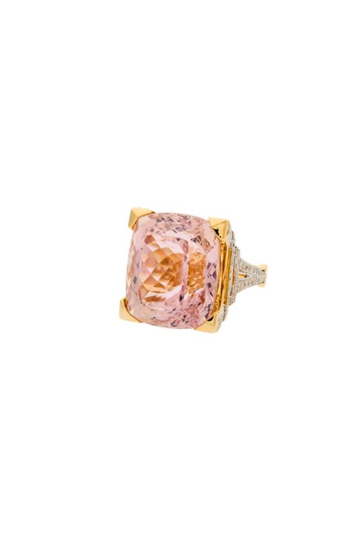 14k Gold Kunzite and Diamond Ring