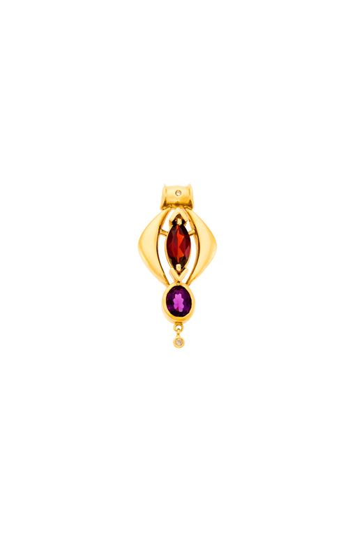 14k Gold Amethyst Garnet and Diamond Pendant