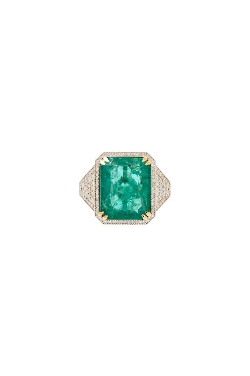 14k Gold Emerald and Diamond Ring