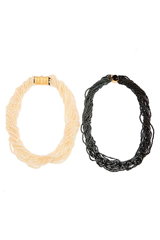 Two Gold Multi-Gem Torsade Necklaces