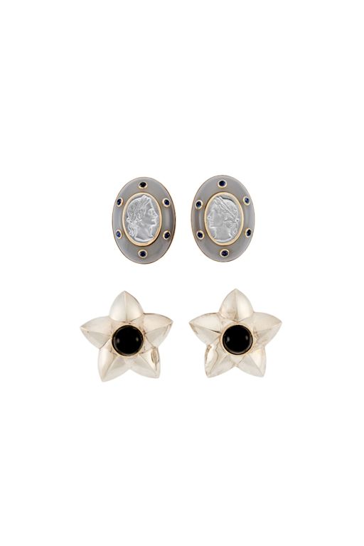 Two Pairs of Gold and Sterling Silver Earrings