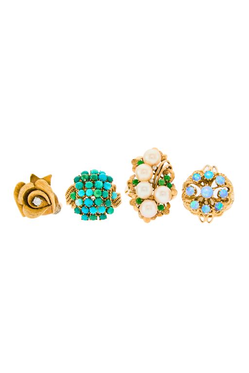 Four Gold Multi-Gem Rings