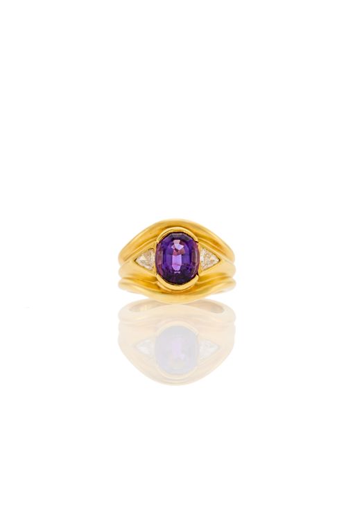 18k Gold Amethyst and Diamond Ring