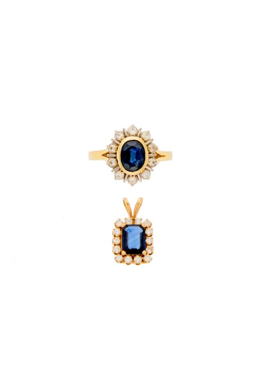 14k Gold Sapphire and Diamond Jewelry Set