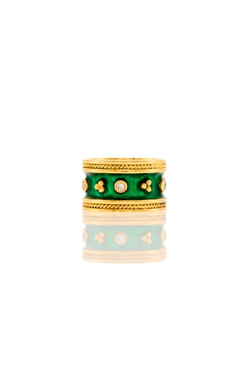 18k Gold Enamel and Diamond Ring