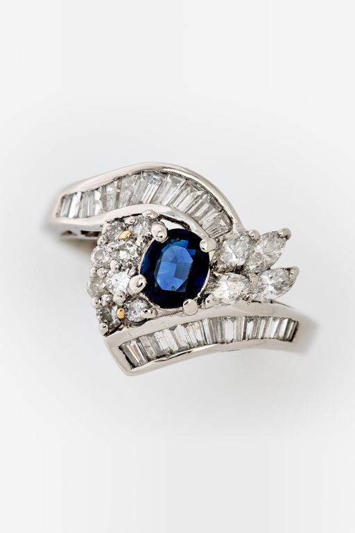 Platinum Sapphire and Diamond Ring