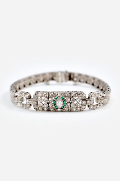 Platinum Emerald and Diamond Bracelet