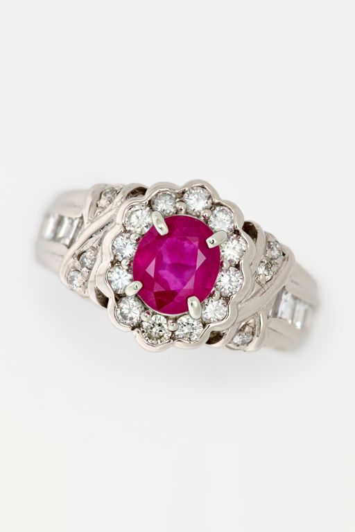 Platinum Ruby and Diamond Halo Ring