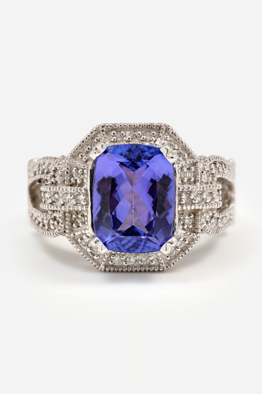14k White Gold Tanzanite and Diamond Cocktail Ring