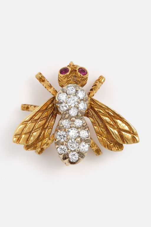 18k Yellow Gold Ruby and Diamond Bee Brooch