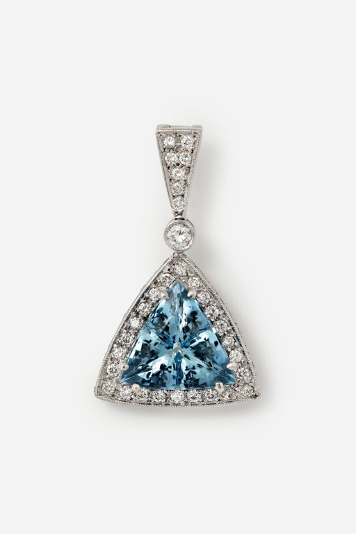 18k White Gold Aquamarine and Diamond Pendant