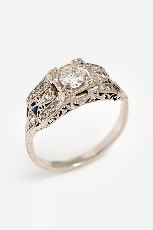 14k Gold and Platinum Sapphire and Diamond Ring