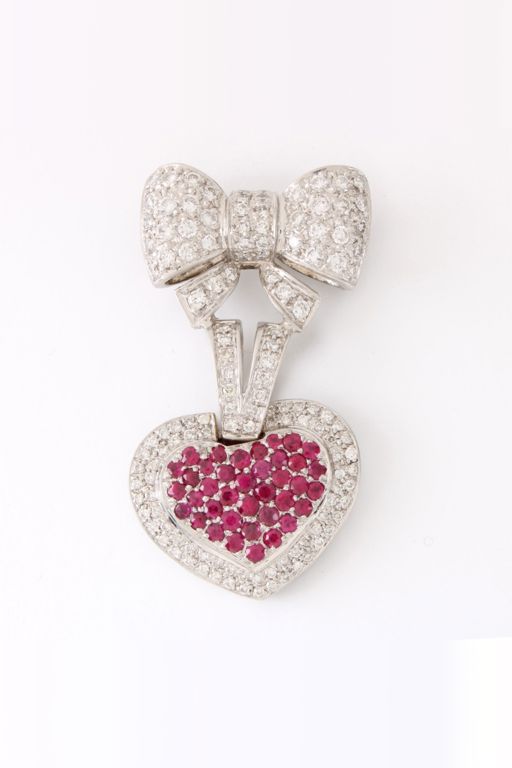18k White Gold Ruby and Diamond Pendant