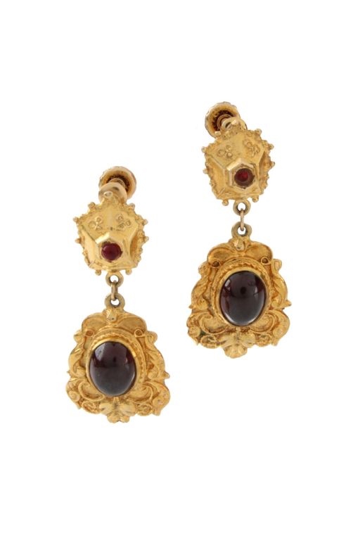 9k Yellow Gold Garnet Pendant Earrings