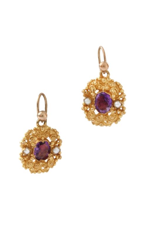 9k Yellow Gold Amethyst and Pearl Earrings