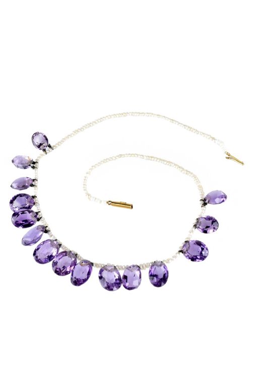 15k Yellow Gold Amethyst and Pearl Necklace