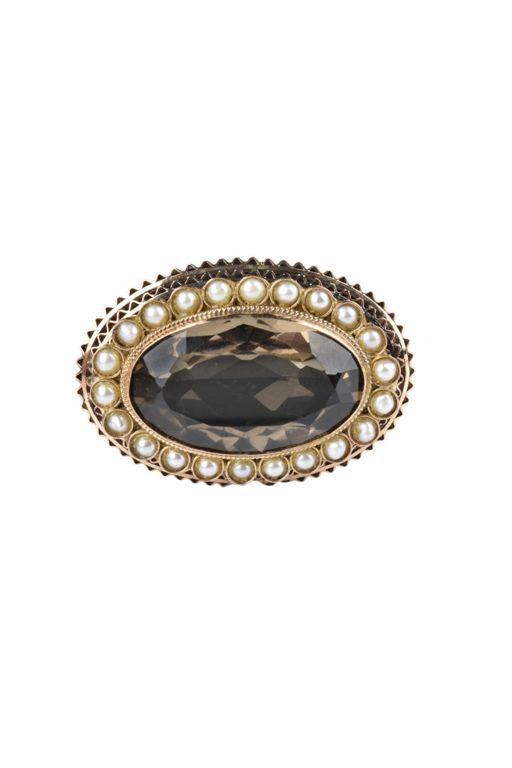 14k Yellow Gold Quartz and Pearl Pendant/Brooch